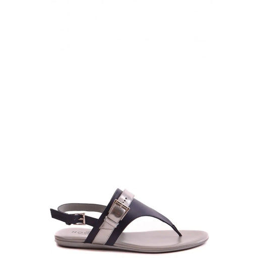 Hogan women leather sandals multicolor featuring black and silver leather thong design with metallic buckle
