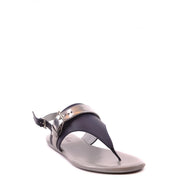 Hogan women leather thong sandal in black and silver with metallic buckle strap and multicolor bow detail
