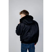 Schwarze Bomberjacke mit flauschiger, mit Kunstfell gefütterter Kapuze aus Polyamid von Hugo Herrenkollektion