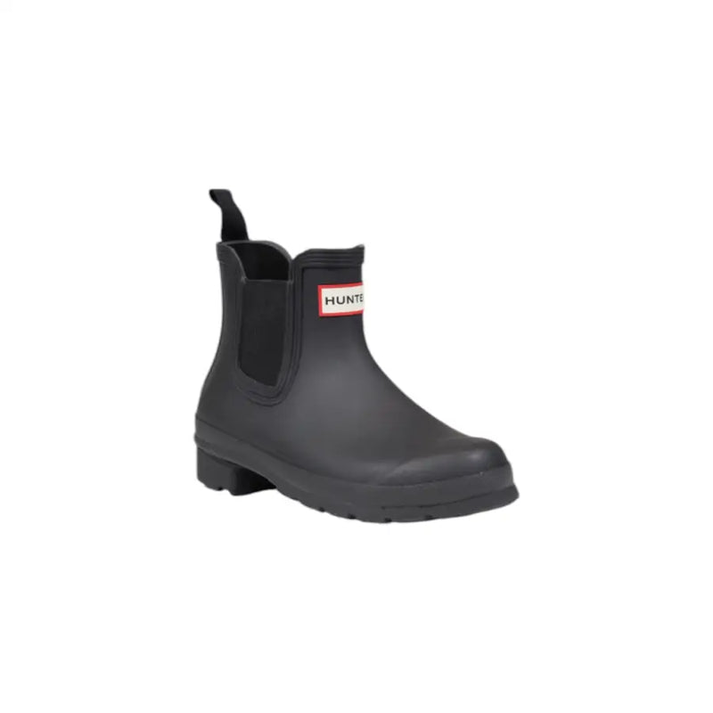 Hunter Black Rubber Chelsea Ankle Boots for Women with Red and White Logo Patch