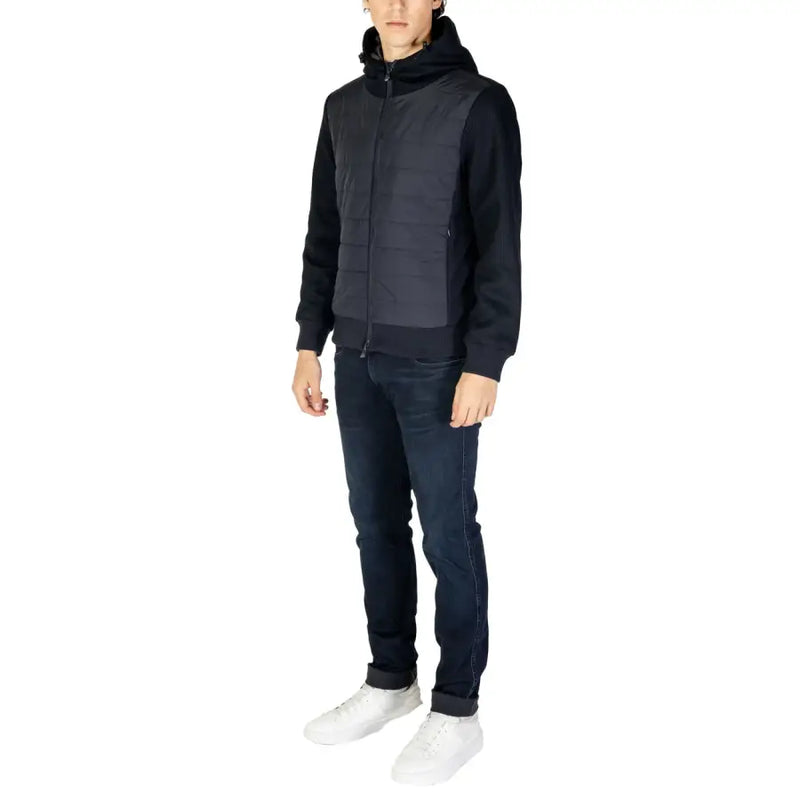 Schwarze, gesteppte Kapuzenjacke mit durchgehendem Reißverschluss und gerippten Bündchen von Hydra Clothing, Herren, Polyester, Herbst-Winter-Kollektion