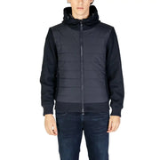 Schwarze, gesteppte Kapuzenjacke mit gerippten Ärmeln und Kragen, geeignet für Herbst und Winter, von Hydra Clothing Herren.