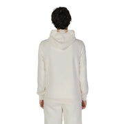 Hydra Clothing Herren-Hoodie, weiß, aus Baumwoll-Polyester-Mischgewebe, cremefarben mit strukturierter Oberfläche und hellbraunen Lederapplikationen am Halsausschnitt