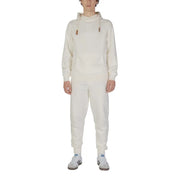 Hydra Herren-Hoodie aus cremefarbenem Baumwoll-Polyester-Gemisch mit Kapuze, Kordelzug, Vordertasche und passender Jogginghose.