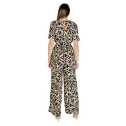 Ichi Beigefarbener Leoparden-Jumpsuit aus Viskose mit kurzen Ärmeln, Rückansicht