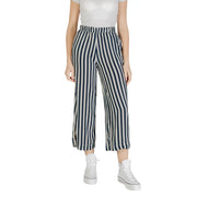 Striped wide-leg cropped trousers in navy and white made of lightweight fabric featured in ichi women beige leopard viscose trousers spring summer collection