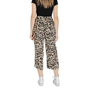 Ichi women beige leopard and zebra print viscose cropped wide-leg trousers for spring summer wear