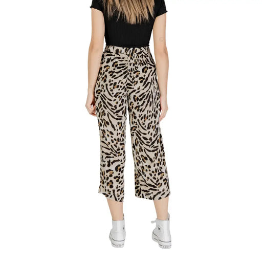 Ichi Women beige and brown leopard print viscose trousers