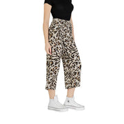High-waisted cropped beige and brown leopard print viscose trousers by Ichi for spring summer