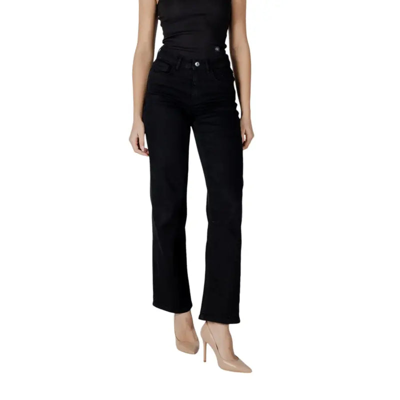 Ichi women black cotton stretch jeans featuring high-rise straight-leg design with classic denim texture and subtle stitching