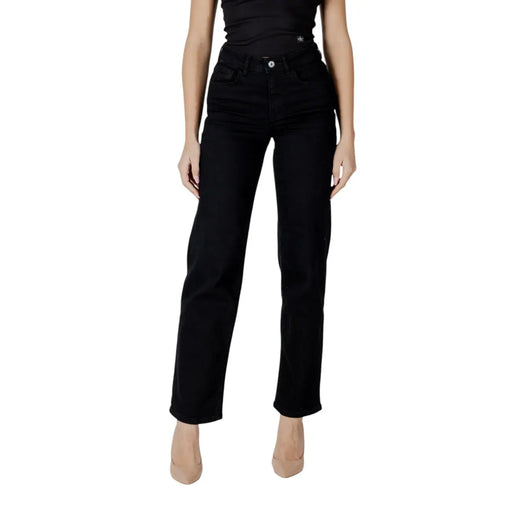 Ichi Women black high-rise straight-leg cotton stretch jeans back view