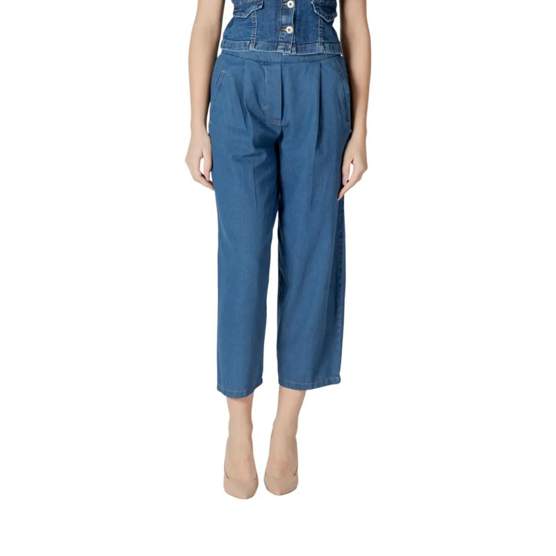 Ichi women black cotton high-waist denim culottes with button closure
