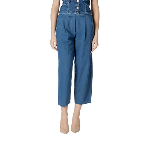 Ichi women black cotton high-waist denim culottes with button closure