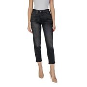 Ichi Schwarze, hochgeschnittene, schmal geschnittene Cropped-Jeans aus Denim für Damen mit Waschung