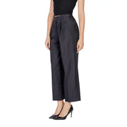 Ichi women black high-waisted polyester trousers with wide-leg tailored fit and pleats for fall winter wear