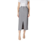 Ichi women grey spring summer skirt with pockets featuring a sleek mid-calf pencil cut and central front slit