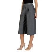 Ichi Graue Damen-Culottes mit Falten, weitem Bein, Reißverschluss und Taschen