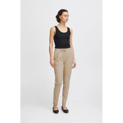 Beige ichi Damenhose mit Spitzentaschen vorne und Kordelzugbund, lockerer Passform und schmal zulaufenden Beinen