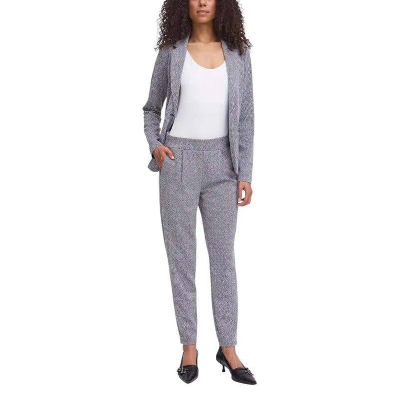 Grauer Blazer und passende Hose mit Fischgrätmuster aus Polyester-Viskose für Herbst/Winter von Ichi Frauen