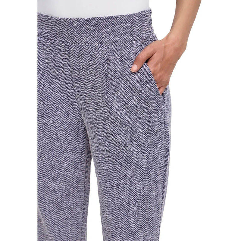 Ichi Damenhose in Grau mit Fischgrätmuster, hohem Bund und elastischem Schnitt aus Polyester-Viskose für Herbst und Winter