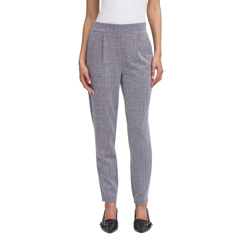 Graues Fischgrätmuster ichi Damenhose mit hohem Bund und schmaler Passform aus Polyester-Viskose für Herbst und Winter
