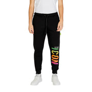Icon men black laced printed trousers with vibrant rainbow icon logo down the left leg for fall winter wear