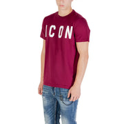 Maroon Dsquared2 icon men Bordeaux cotton t shirt with bold white graphic lettering across the chest and round neck