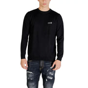 Schwarzes Langarm-Sweatshirt mit dezenten weißen Details icon Logo aus Viskose-Mischgewebe-Strickwaren für Herren