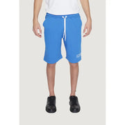 Icon men light blue cotton shorts with white drawstrings and a subtle icon logo on the left leg