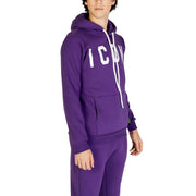 Icon Herren-Kapuzenpullover aus lila Baumwollfleece mit weißen Kordelzügen und auffälligem Aufdruck icon Logo über der Brust