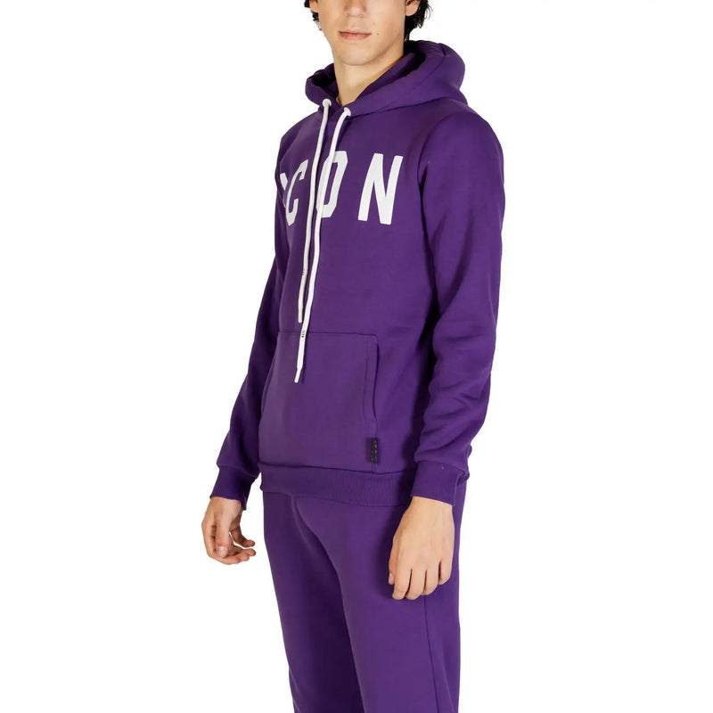 Icon Lila Herren-Kapuzenpullover aus Baumwollfleece mit weißer Schrift und passendem Kordelzug für die Freizeit