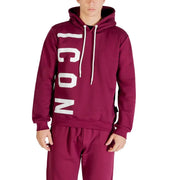 Rundhalsausschnitt aus bordeauxrotem Baumwollstoff icon Herren-Sweatshirt mit auffälliger weißer vertikaler Schrift und passendem Kapuzenpullover mit Kordelzug