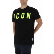 Schwarzes Kurzarm-Baumwollshirt icon Herren-T-Shirt mit auffälligem Neongrün icon Schriftzug über die Brust