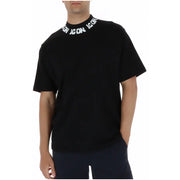 Schwarzes Kurzarmhemd icon Herren-T-Shirt aus weißer Baumwolle mit Stickerei icon Logo um den Kragen