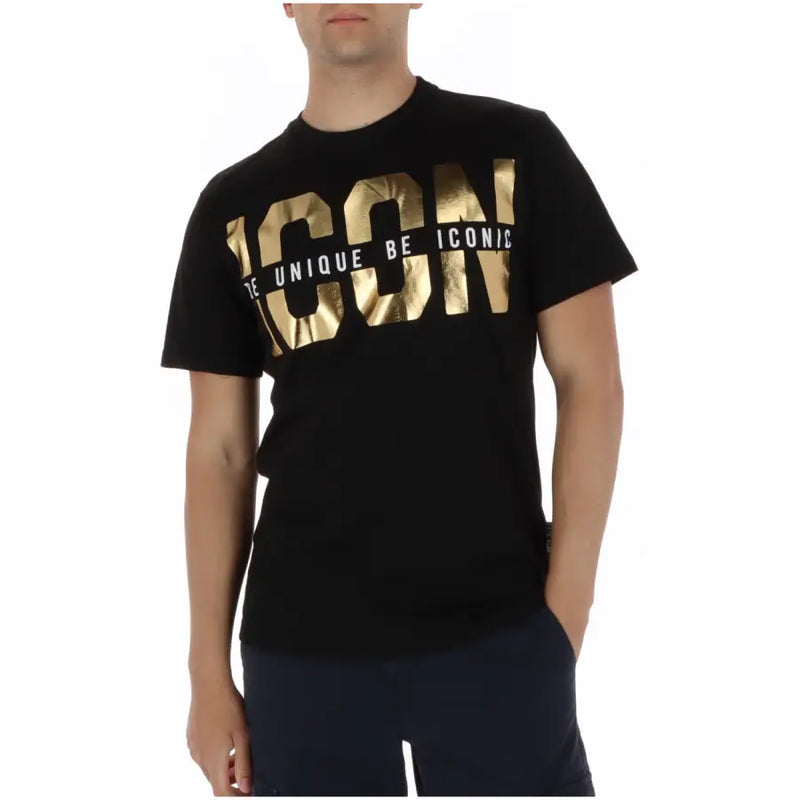 Schwarzes Herren-T-Shirt mit auffälliger Goldfolie icon Schriftzug und sei einzigartig, sei einprägsam – ein ikonischer Spruch – 100 % Baumwolle, Rundhalsausschnitt
