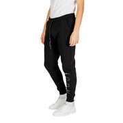 Schwarz Icon Herren-Jogginghose mit Kordelzugbund und vertikalem Schriftzug an der Seite für die Freizeit.