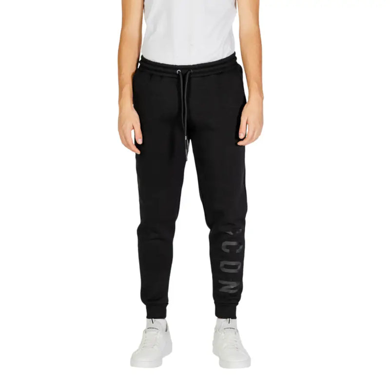 Schwarze Jogginghose mit dezentem Grau icon Logo am linken Bein von icon Herrenhosenkollektion