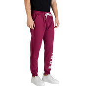 Icon Herren-Jogginghose, bordeauxrot, mit weißem Kordelzug und vertikalem Schriftzug an der Seite, aus Baumwollmischgewebe
