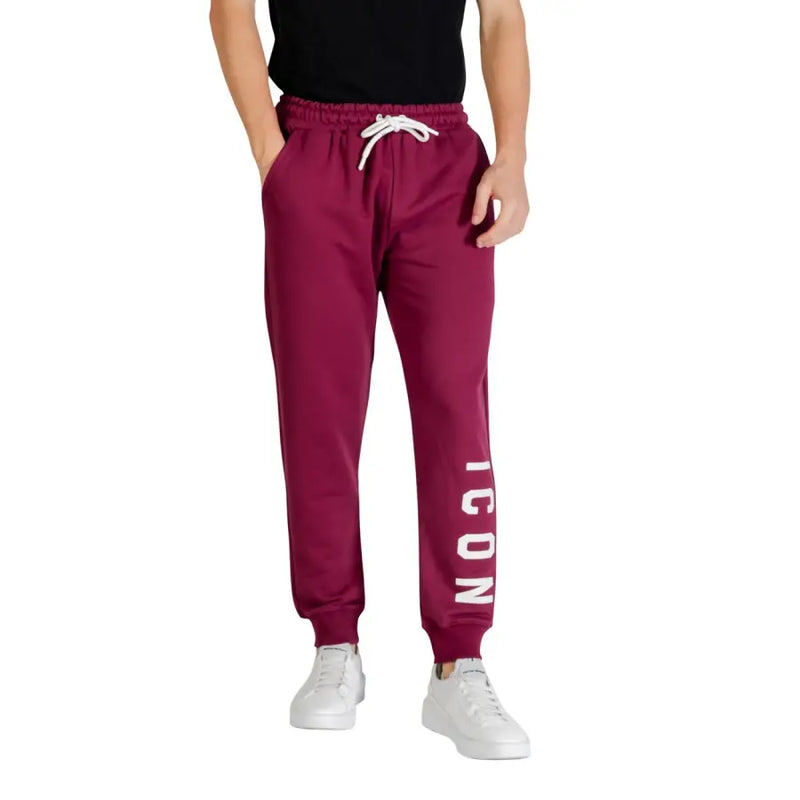 Kastanienbraun icon Herren-Jogginghose mit weißem Kordelzug und vertikalem icon Schriftzug am Bein