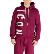 Icon Herren-Hoodie aus bordeauxroter Baumwolle mit bordeauxrotem Kapuzenmuster und kräftigem weißen vertikalen Streifen icon Beschriftung und passende Kordeln