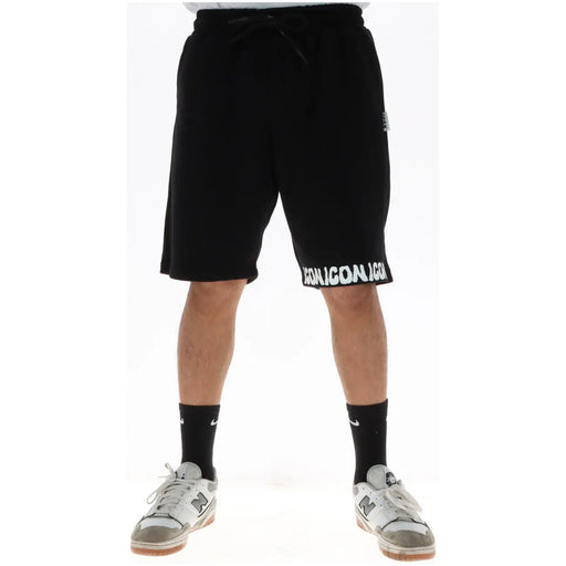 Icon Schwarze Herrenshorts mit weißem, ikonischem Schriftzug am Saum und Kordelzug, Vorderansicht