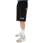 Schwarz icon Herrenshorts in Schwarz mit weißer Schrift und kleinem Markenetikett, Seitenansicht