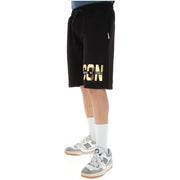 Icon Schwarze, sportliche Shorts für Herren mit auffälligem goldenem Seitenaufdruck, Seitenansicht