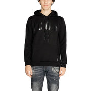 Black hooded sweatshirt with ICON graphic, kangaroo pocket, and drawstring hood for men
