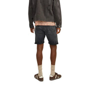 Jack & jones black cotton blend men shorts in dark-wash denim with rolled cuffs and subtle patterned hemline
