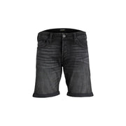 Jack & jones black cotton blend men shorts with rolled cuffs and classic five-pocket design in black denim