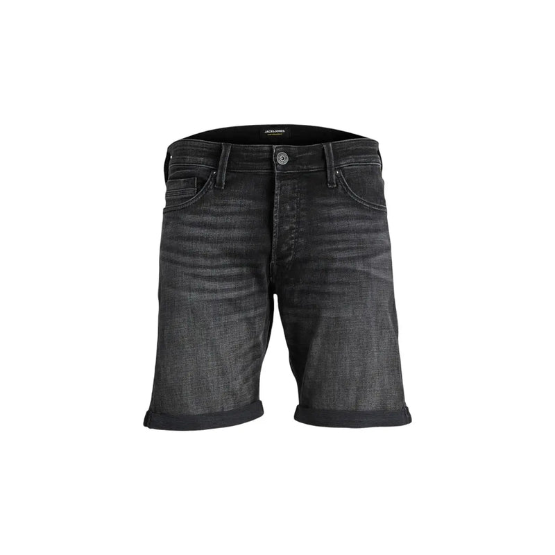 Jack & jones black cotton blend men shorts with rolled cuffs and classic five-pocket design in black denim