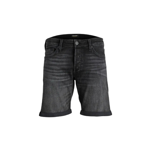 Jack & jones black cotton blend men shorts with rolled cuffs and classic five-pocket design in black denim