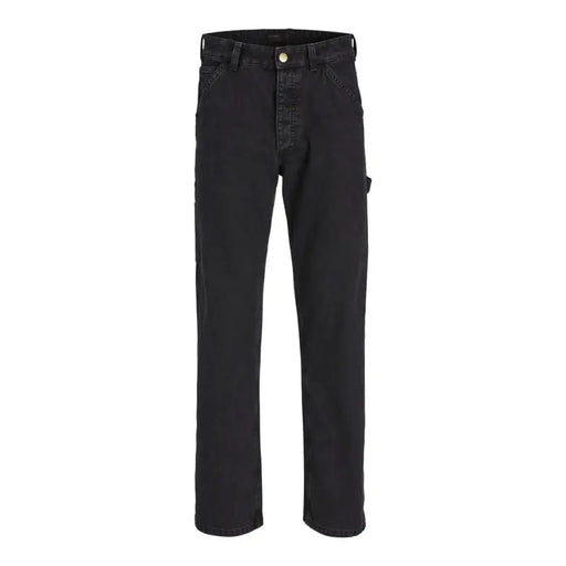 Black work pants with multiple pockets and a belt loop, likely made of durable cotton or denim material.