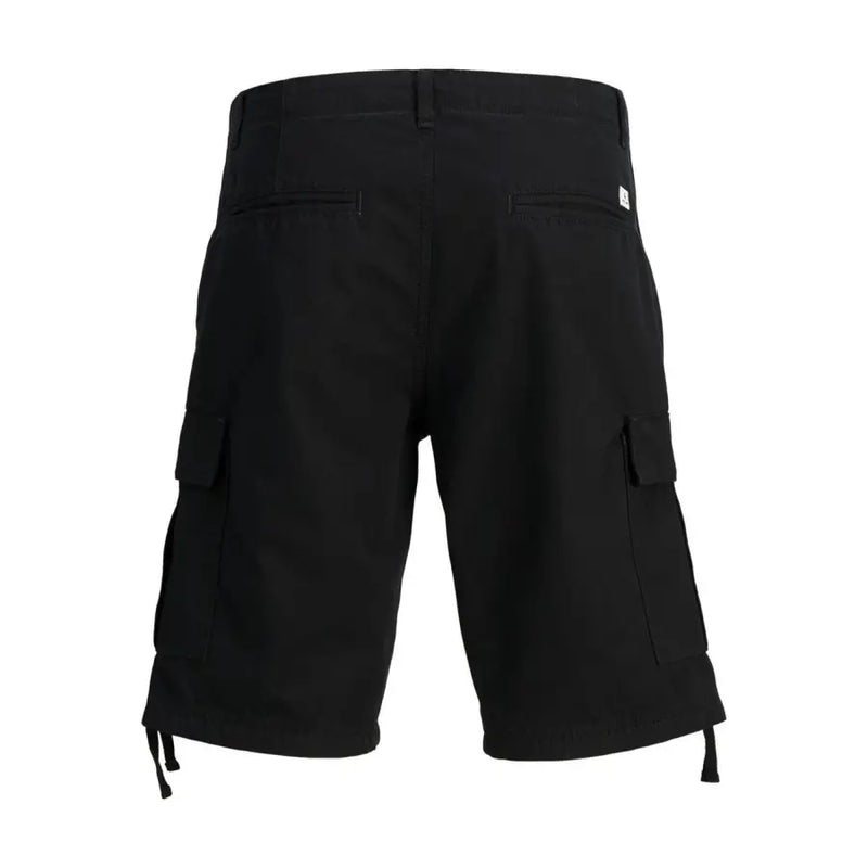 Jack & Jones Schwarze Herren-Shorts aus Baumwolle mit mehreren Cargotaschen und verstellbarem Kordelzug am Saum